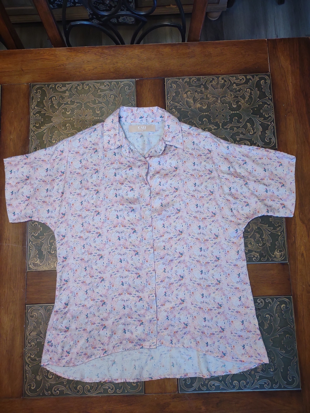 Cali By Cali Dreaming Short-Sleeve Pink Floral Oversized Button-Down Shirt